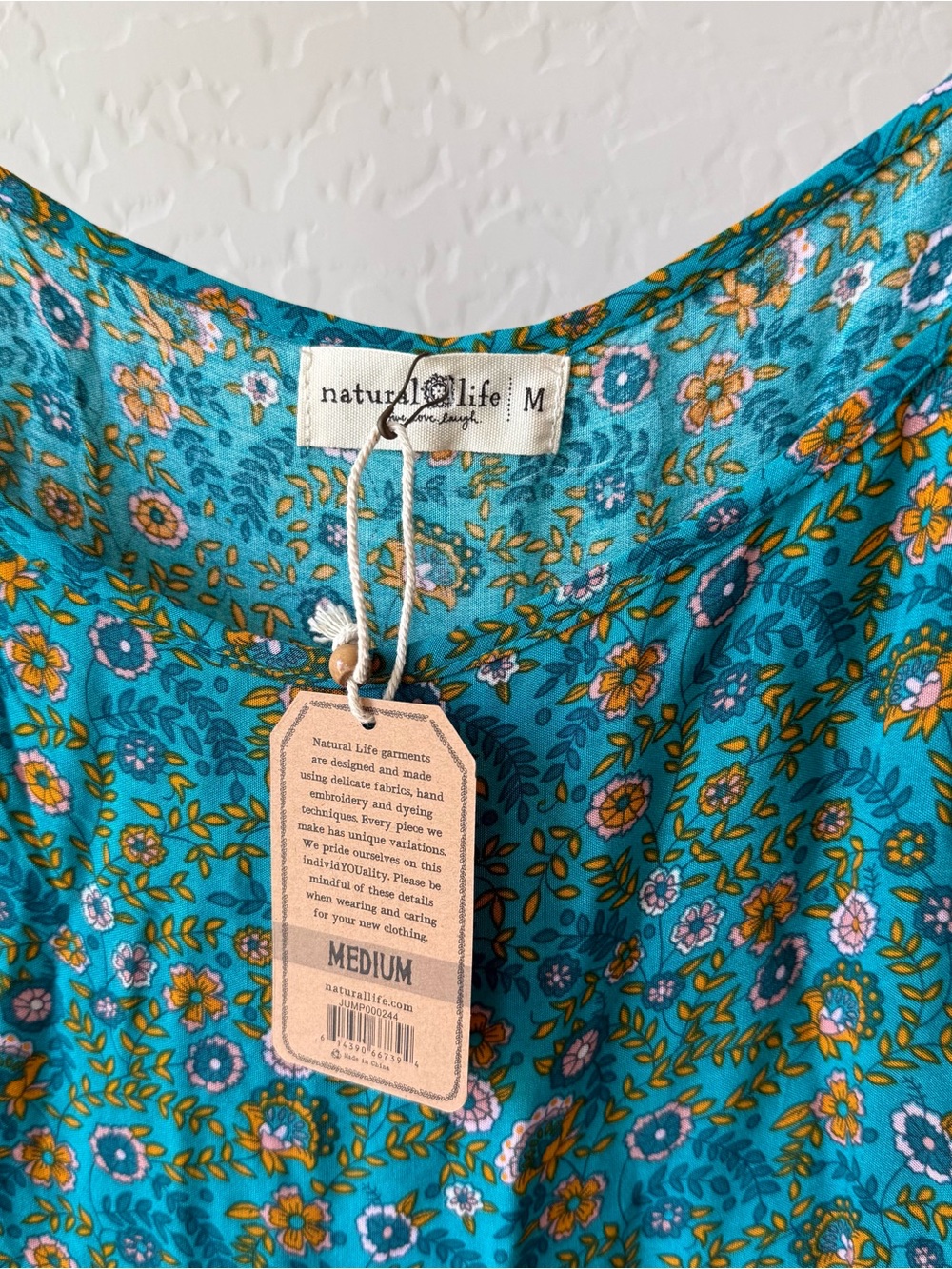 Natural Life Zoe Teal Floral Wide Leg Boho Jumpsuit NWT - Picture 7 of 10